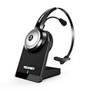 TECKNET Wireless Headset with Microphone Noise Cancelling, Bluetooth Headset with Microphone for Laptop, All Day Battery Life with Charging Dock for Office, Home, Remote Work, Call Center and More