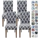 SPRINGRICO Chair Covers for Dining Room Set of 4, Stretch Dining Chair Cover, Washable Spandex Kitchen Parsons Chair Slipcovers, Removable Seat Protector for Home or Party ( 4 Pack, Gray GEO)