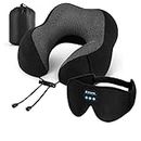 HXDream Travel Neck Pillow,Travel Pillow, Neck Pillow,100% Memory Foam Neck Pillow,with Sleep Headphones and Storage Bag,Bluetooth 5.0 Wireless 3D Sleep Headphones ,Comfortable and Breathable Very Suitable for Travel (Black)