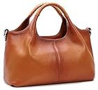 Iswee Genuine Leather Purse Satchel Bags for Womens Purses and Handbags Ladies Shoulder Bag Tote Bag Medium Size Cross Body Everyday Top Handle Hobo Bags (Sorrel)