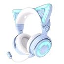 YOWU RGB Cat Ear Headphone 4, Upgraded Wireless & Wired Gaming Headset with Attachable HD Microphone -Active Noise Reduction, Dual-Channel Stereo & Customizable Lighting and Effect via APP (Blue)…