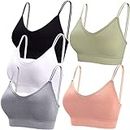 BQTQ 5 Pcs V Neck Tube Top Bra Seamless Bralettes Wireless Bra Padded Bralettes Comfortable Sleeping Camisole with Elastic Straps Removable Pads for Women Girls, M