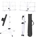 Music Stand 2 in 1 Dual-Use Folding Sheet Music Stand & Desktop Book Stand White