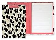 Kate Spade New York Leopard Print Clipboard Folio with Low Profile Clip, Professional Padfolio Includes Lined Notepad, Pen Loop, and Pocket, Forest Feline