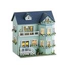 CUTEROOM DIY Miniature Dollhouse Kit Handmade Wooden Dolls House Kit with Furniture-Large Villa & LED Lights 1:100 Mini House (D005)