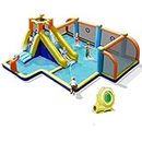 BOUNTECH Inflatable Water Slide, 15x16.5FT Mega Water Soccer Waterslide Park for Outdoor Fun with Splash Pool, 735w Blower, Climbing, Water Slides Inflatables for Big Kids Backyard Party Gifts