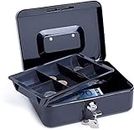 Delzon Glossary Color Metal Cash Box Office,Home,School All In One Multi Use With Plastic 5 Slot Coin Trey 1-Pcs (Multi Color- Black,Blue,White)
