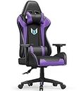 Racingreat Professional Gaming Chair, PU Leather Office Chair, Economic Gaming Chair, 2D Armrests, Gaming Chair with Lumbar Support and Headrest for Home Office Gamer, Black / Purple