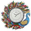 CIRCADIAN Ajanta Peacock Design Analog Wall Clock For Home Décor Living Room Hall Office Bedroom Fancy Stylish Antique Wooden Watch Hand Made Multicolour 33 X 33 Cm Pack Of 1