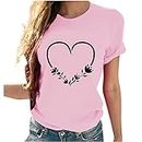 B-949 Pink Crew Neck T Shirts for Ladies Summer Fall Short Sleeve Rose Flower Love Graphic Loose Fit Long Brunch Kawaii Tee Shirt Tops Juniors 2024 Clothing W5 XXL
