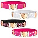 4 Pieces Kids Elastic Stretch Belts Heart Belt for Girls Waist Belt Adjustable Uniform Belt for Teen Kids Girls Dresses, 4 Styles (Chic Color)