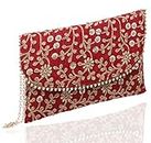 Kuber Industries Women's Handcrafted Embroidered Clutch Bag Purse Handbag for Bridal, Casual, Party, Wedding (Maroon) CTKTC034509