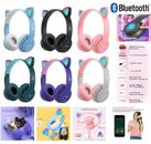 Kids Children Bluetooth Wireless Headphones Headset LED Lights Cat Ear Earphone