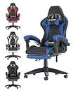 bigzzia Ergonomic Gaming Chair - Gamer Chairs with Lumbar Cushion + Headrest, Height-Adjustable Office & Computer Chair for Adults, Girls, Boys (With footrest, Blue)