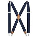 HISDERN Herren 3,5 cm breiter Hosenträger in X-Form mit sehr Starken 4 Metall Clip für Männer und Damen elastisch und verstellbar Navy blau