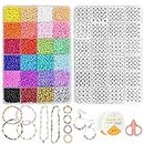 JOJANEAS 6000pcs+ 4mm Seed Beads for Jewelry Making, 1200 Pcs Letter Beads Friendship Bracelet Kit, Glass Seed Beads Bracelets Making Kit with Elastic String - Crafts for Girls Birthday Gifts