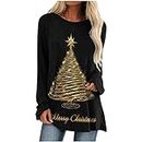 DOLKFU Womens Christmas Long Sweatshirt Casual Long Sleeve Crew Neck Pullover Shirt Christmas Tree Graphic Tops Blouse Dark Gray