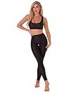 Shinsto Women's 2 Piece See-Through Crop Vest Tops with Crotchless Legging Pants Tracksuit Black One Size