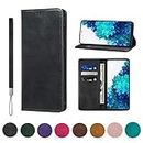 WANDI QAQ Samsung Galaxy S20 Case Leather flip Wallet with Hanging Rope Card Holder Slots Kickstand Magnetic Folio Shockproof Proof Protective Galaxy S20 Cover -Black
