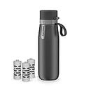 Philips GoZero Everyday Insulated Stainless Steel Water Bottle with 3 Philips Everyday Tap Water Filters BPA Free Transform Tap Water into Healthy Tastier Water Keep Drink Hot/Cold, 18.6 oz, Grey