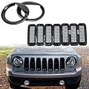 ABS Bezels Front Light Headlight Cover Angry Bird Style & Mesh Grille Grill Insert Kit Trim For Jeep Patriot Accessories 2011-2017 Jeep Mods Black Decoration (9 PCS)