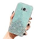 Vonzee® Glitter Case Compatible for Samsung Galaxy S8 Plus, Non Moving Glitter Stars Cover Soft TPU and Hard PC Bumper Bling Cover for Women Girls Protective Shockproof Phone Case (Green)