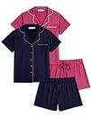 Ekouaer Sleepwear Button Down 2 Pack Matching Pajamas Comfy Lounge Set Shirt with Boxer Shorts(GP8,S)