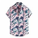 WZHZJ Men Hawaiian Shirts Linen Shirts Lump Chest Button Short Sleeve Round Hem Loose Shirts Tie Men Shirt (Color : Pink, Size : XL code)