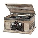 Victrola Nostalgic 6-in-1 Bluetooth Record Player & Multimedia Center with Built-in Speakers - 3-Speed Turntable, CD & Cassette Player, AM/FM Radio | Wireless Music Streaming | Farmhouse Shiplap Grey