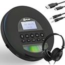 KLIM Nomad with Headset - New 2024- Portable CD Player Walkman with Long-Lasting Battery - Radio FM - Compatible MP3 CD Player Portable - TF Card Radio FM Bluetooth - Ideal for Cars - Black