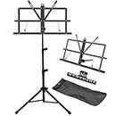 IRONTREE Music Stand - 2 in 1 Dual-Use Desktop Book Stand Folding Music Holder Portable and Lightweight with Music Sheet Clip Holder & Carrying Bag Suitable for Instrumental Performance (Black)