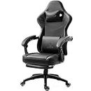 Dowinx Gaming Stuhl mit Frühling Kissen, Massage Gaming Sessel mit Fußstütze, Ergonomischer Racing Gamer Stuhl 150 kg belastbarkeit, Schwarz
