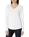 Amazon Essentials Women's Classic-Fit 100% Cotton Long-Sleeve V-Neck T-Shirt, White, Medium