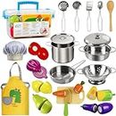 EFO SHM Interactive Learning Role Play Toy for Toddler Boys Girls Kitchen Accessories, Wooden Stainless Steel Cookware Pot & Pan , Food Cooking Utensil Chef Set