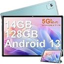 FACETEL Tablet 10 Pulgadas con Android 13 Tablet, 14GB RAM + 128GB ROM (TF 1TB) Octa-Core 2.0 GHz, 5G WiFi, 8000mAh, Bluetooth 5.0, 5 MP + 8 MP, AGPS, Widevine L1, Widgets, Tablet con Funda - Green