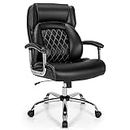COSTWAY 300/330/400/500LBS Big & Tall Executive Office Chair, Height Adjustable Leather Computer Desk Chair with Rocking Backrest & Arms, Home Office Ergonomic Swivel Task Chair（500LBS, Black+Silver�）