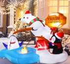 inflatable yard Christmas polar bear and penguin fishing