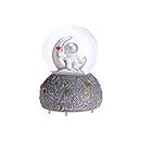 Astronaut Snow Globe Music Box, 80MM Musical Glitter Snow Globe with Color Changing LED Lights, Home Decor Birthday Gifts for Men Women Boys and Girls (Silver)