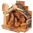 THE JERUSALEM GIFT SHOP SINCE 2004 Olive Wood Nativity Set with Figurines | Bark Roof Stable | Made in Bethlehem