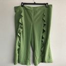 7th Avenue New York Company Design Studio Women Green Pants XL Side Slits Ruffle