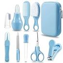 PandaEar Baby Healthcare and Grooming Kit, Baby Safety Set Baby Comb, Brush, Finger Toothbrush, Nail Clippers, Scissors, Nasal Aspirator, Baby Essentials Nursery Care Kit (Blue)