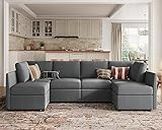 LINSY HOME Modular Sofa, Sectional Couch U Shaped Sofa with Storage, Memory Foam, 6 Seat Sectionals Chaise for Living Room, Dark Grey
