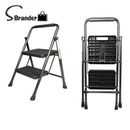 Portable 2-Step Black Step Stool with Wide Anti-Slip Pedal Folding Ladder