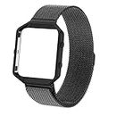 Wongeto Metal Band Compatible with Fitbit Blaze Bands with Metal Frame,Stainless Steel Mesh Loop Adjustable Wristband Replacement Strap for Women Men Compatible with Fitbit Blaze (Black)