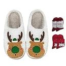 Christmas Slippers Woman Men Indoor House Reindeer Slippers Cute Winter Soft Fuzzy Slippers With Two Christmas Socks 6.5-7.5