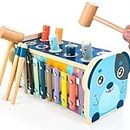KIDWILL Wooden Hammering Pounding Toy, Educational Pegs Pound Maze Puzzle Number Sorter Musical Toy with Xylophone, Hammers, Mallets, Gift for 1-4 Year Old Boys and Girls