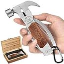 Gifts for Men Him, Fathers Day Anniversary Birthday Gifts for Him Boyfriend Husband, All in One Survival Tools Small Hammer Multitool with Engraved Wooden Box, Cool Gadgets Camping Hunting Present
