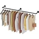 9SHOME Industrial Pipe Clothes Rail, 180cm Vintage Clothing Hanging Rail Wall Mounted, Heavy Duty Hanging Garment Rack, Detachable Hanger Bar, Long Pipe Cloths Rack Wall Rail for Closet Laundry Room