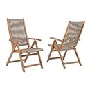 OC Orange-Casual Folding Patio Dining Chair Set of 2, Outdoor Acacia Wooden Rope Reclining Chair w/Armrest, FSC Certified Wood, for Porch, Backyard, Garden, Indoor, Beige
