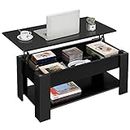 Yaheetech Lift Top Coffee Table with Hidden Compartment and Storage Shelf, Rising Tabletop Dining Table for Living Room Reception Room, 98cm L, Black